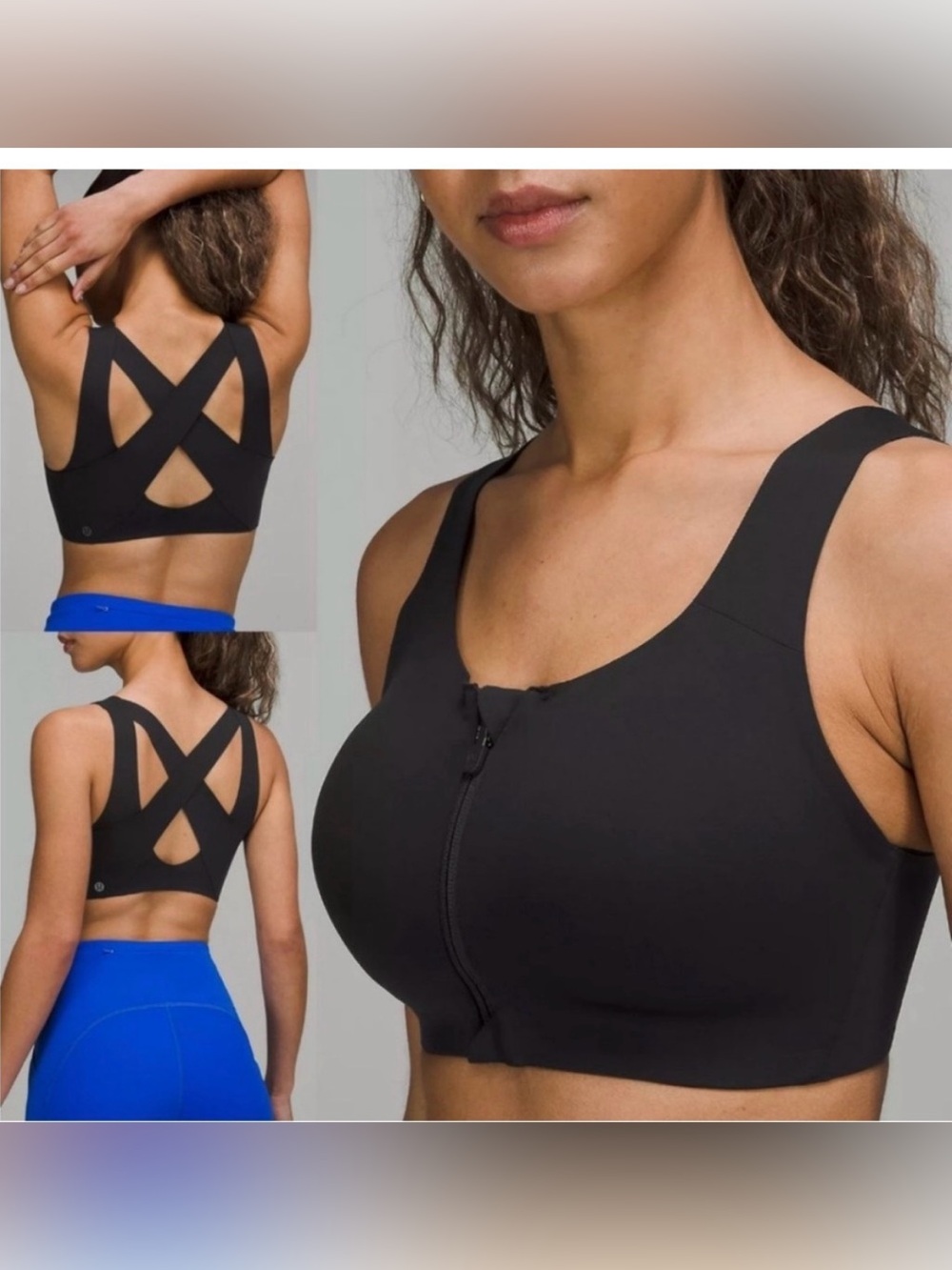 Lululemon Enlite Bra *Zip Front Black strappy crisscross back size 36D